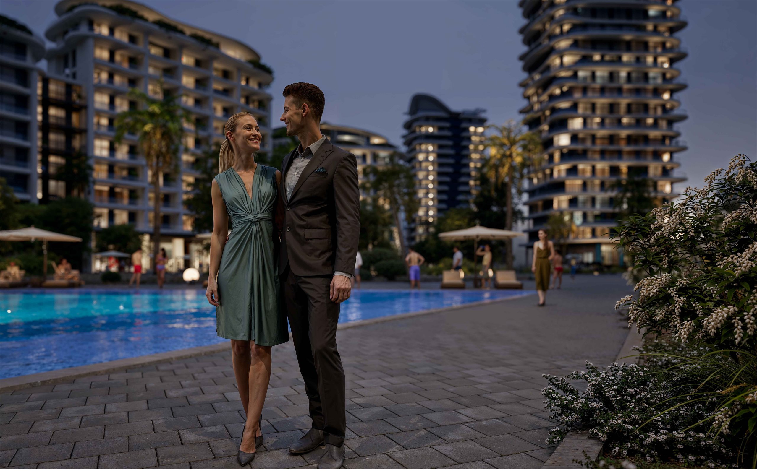 Blue Waters bulvarında axşam gəzintisi
