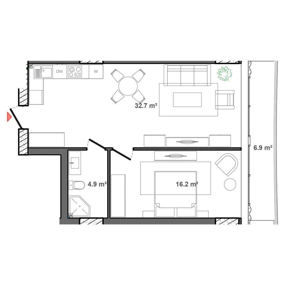 1 otaqlı plan