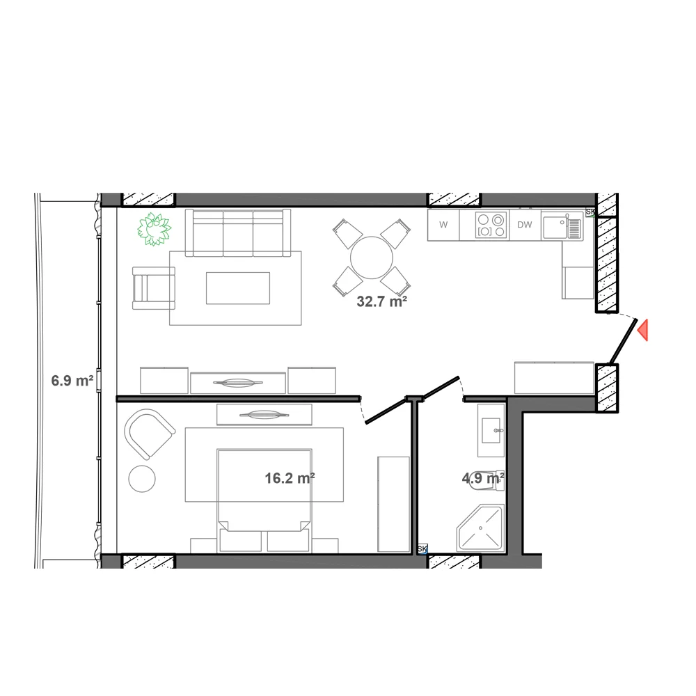 1 otaqlı plan, plan 4