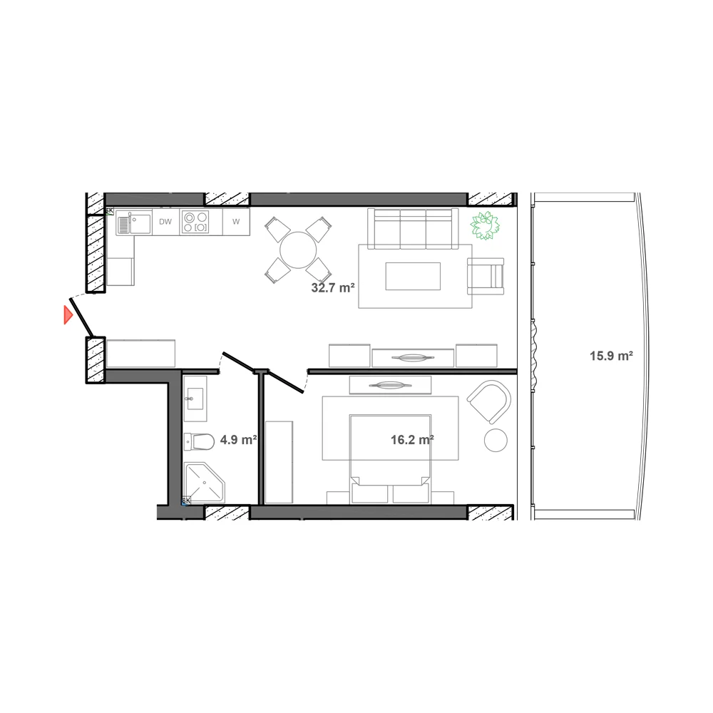 1 otaqlı plan, plan 5