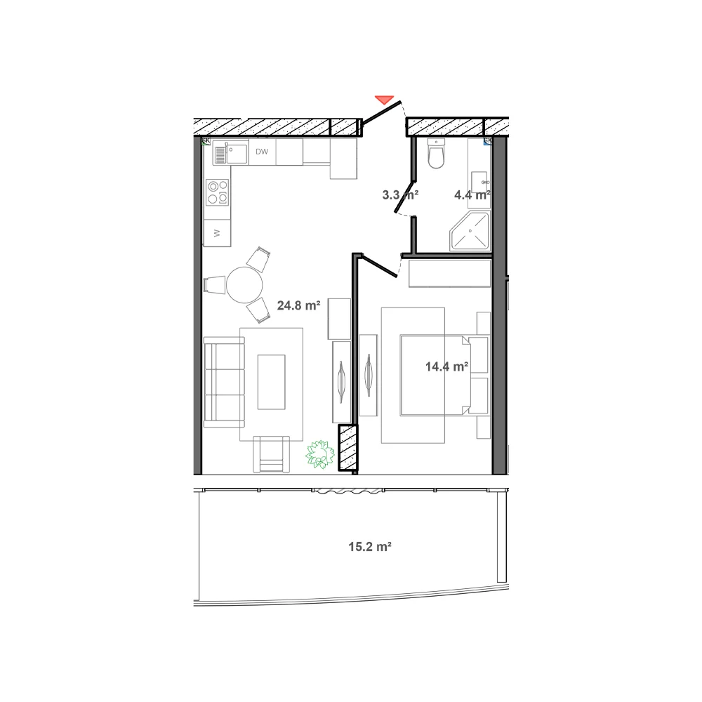 1 otaqlı plan, plan 6