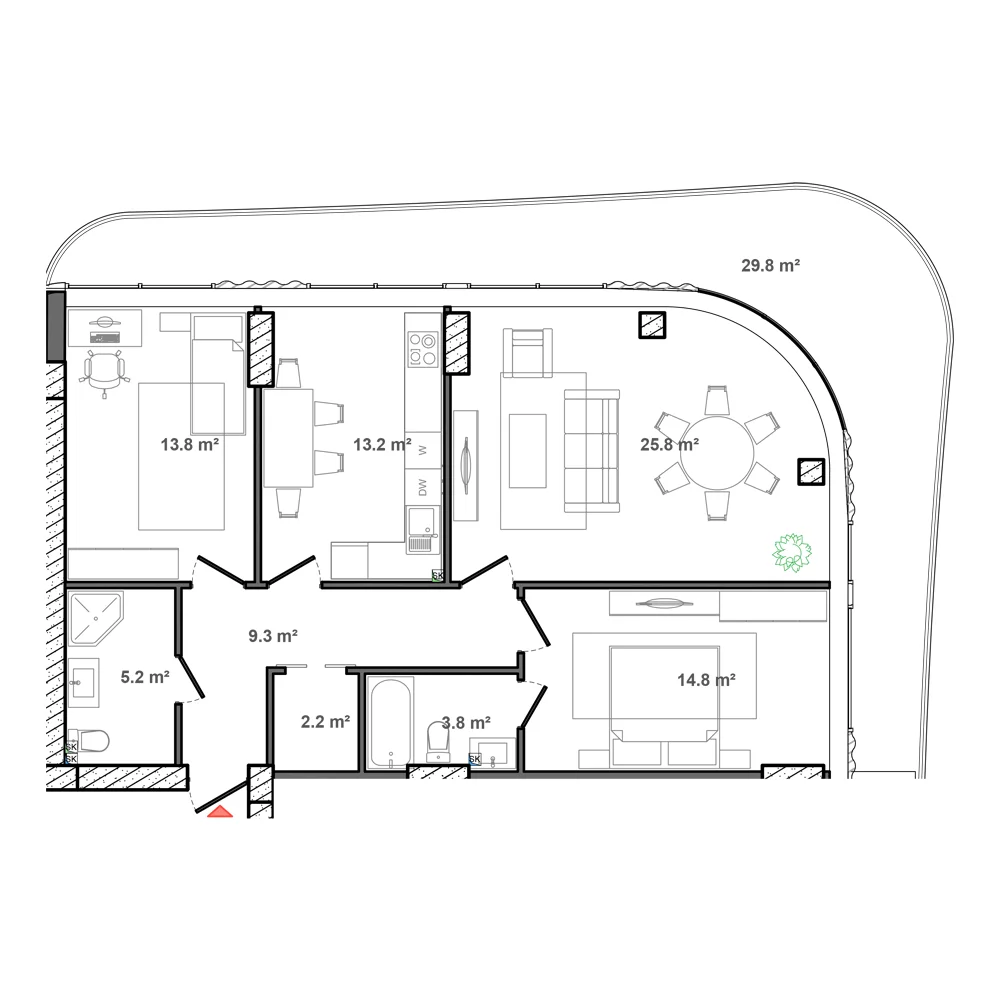2 otaqlı plan