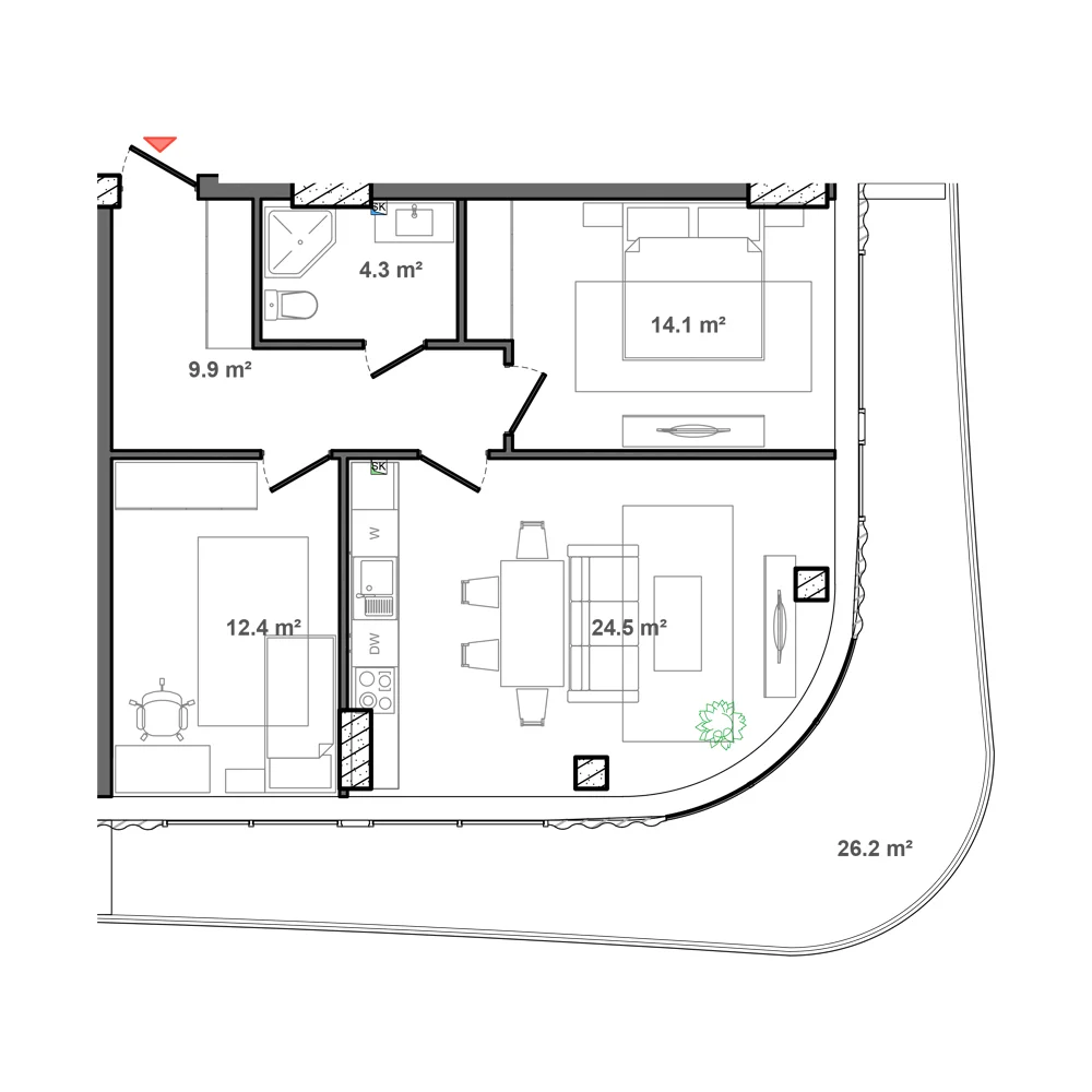 2 otaqlı plan, plan 2