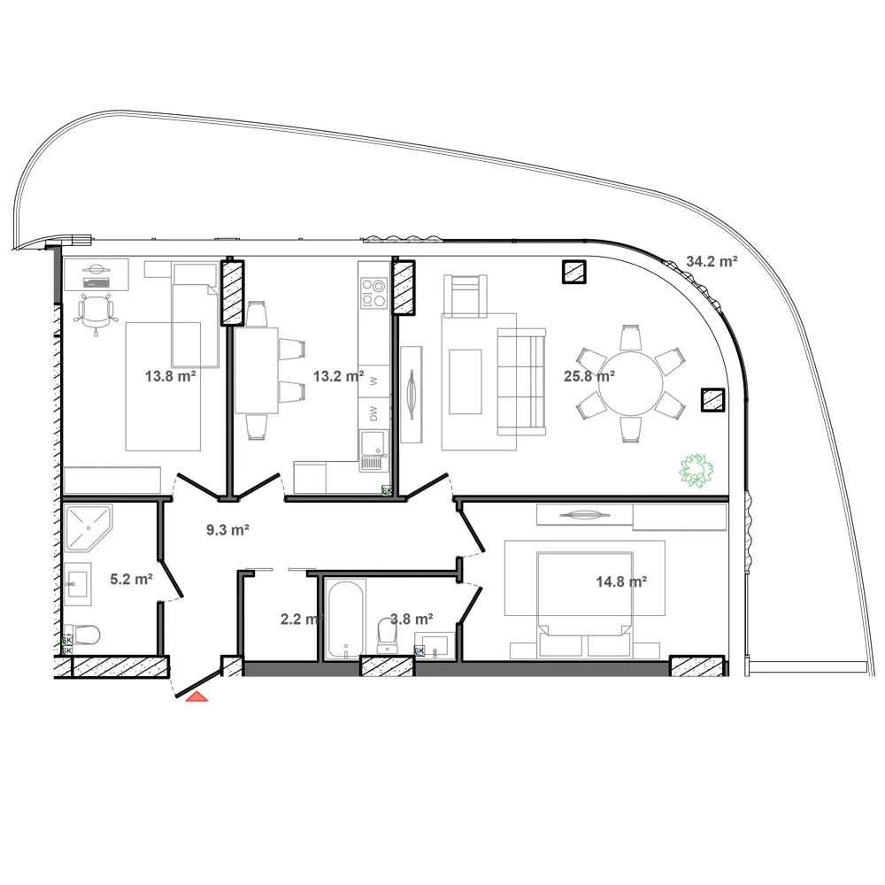 2 otaqlı plan, plan 5