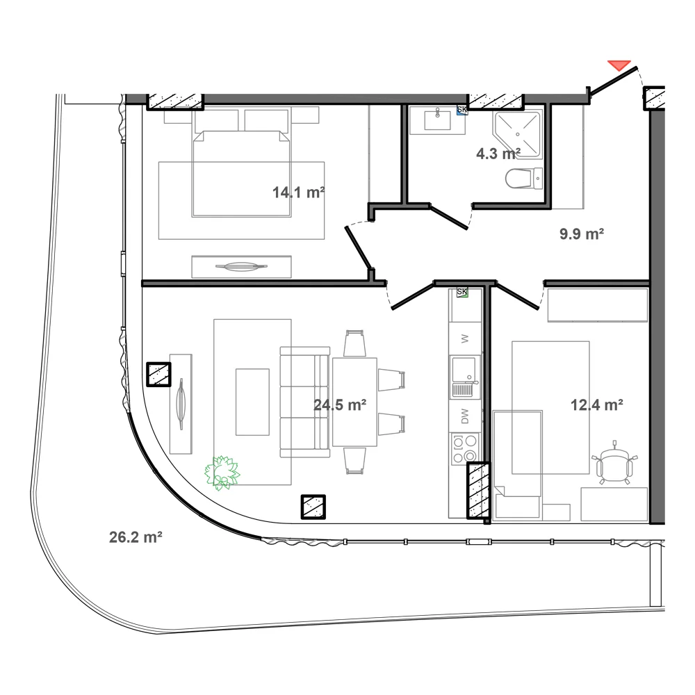 2 otaqlı plan, plan 6