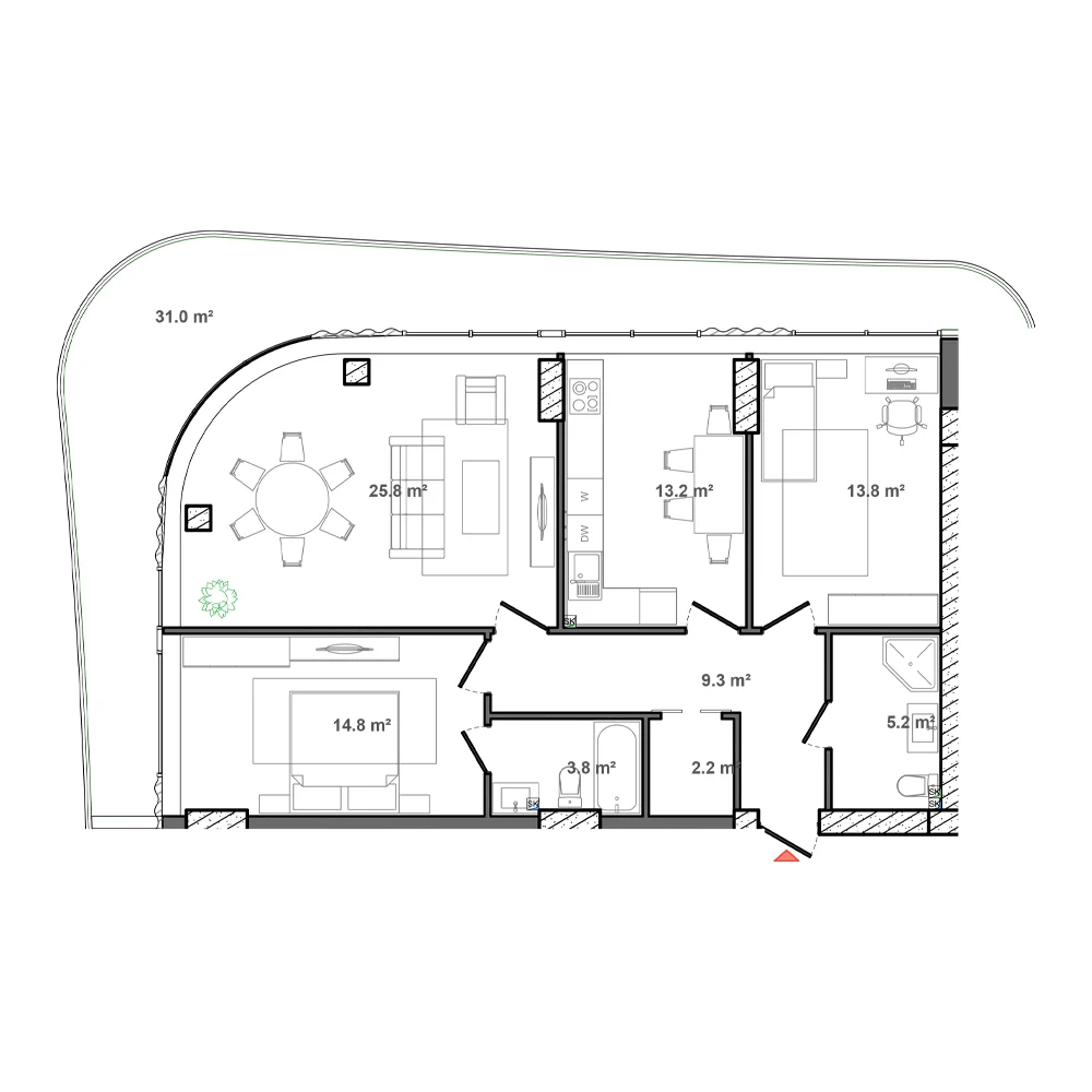 2 otaqlı plan, plan 7
