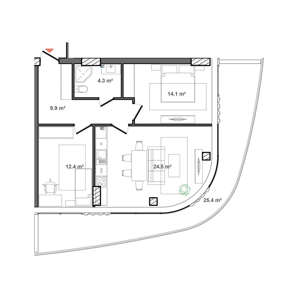 2 otaqlı plan, plan 8