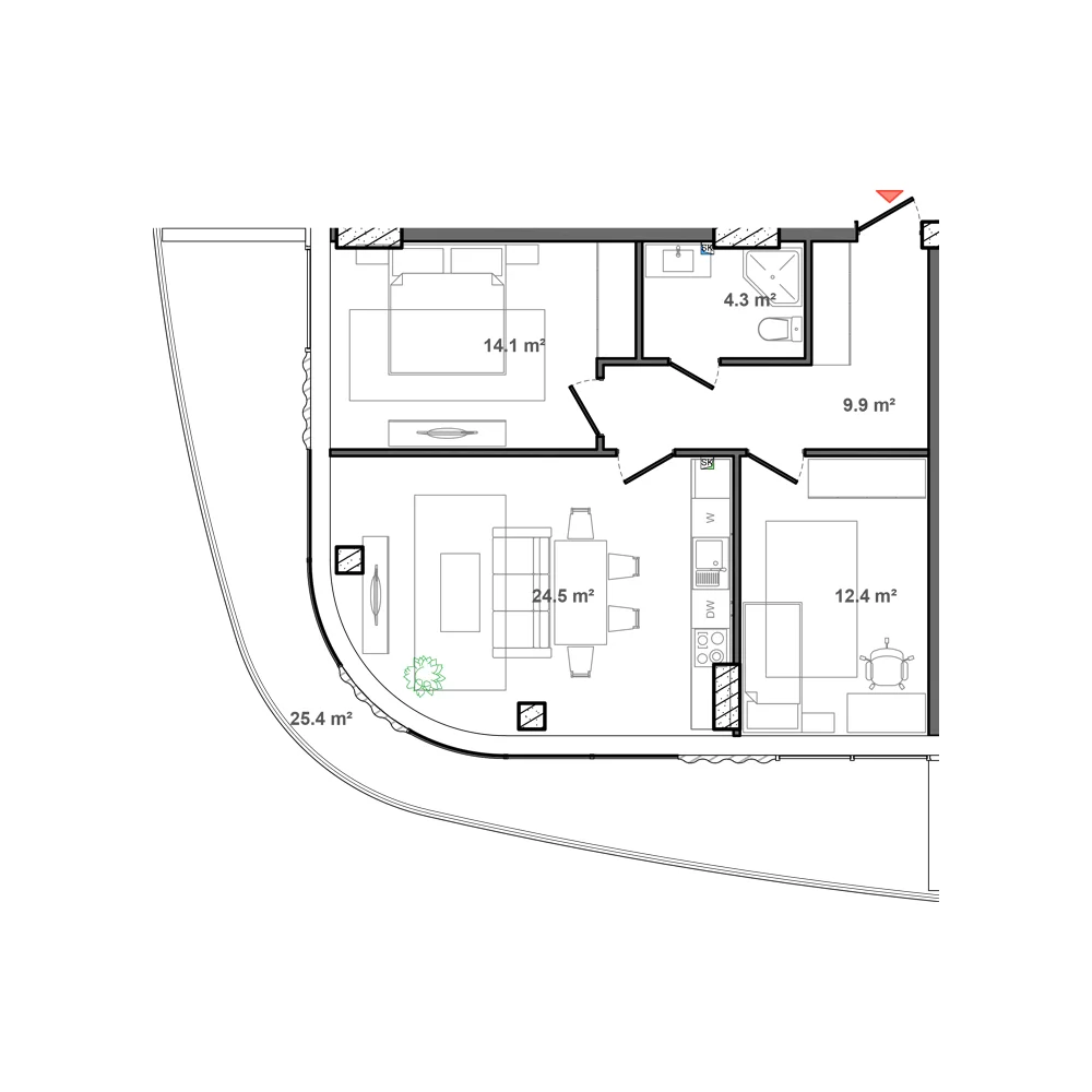 2 otaqlı plan, plan 9