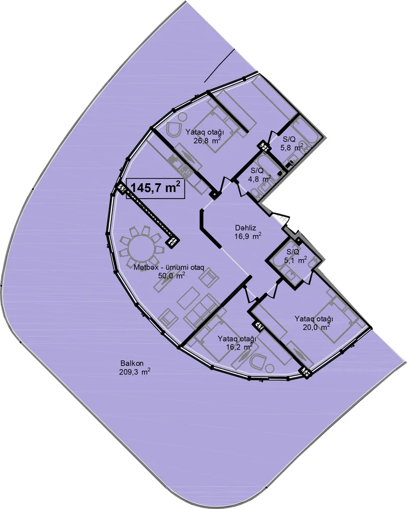 3 otaqlı plan, plan 11