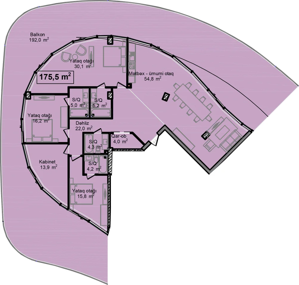 3 otaqlı plan, plan 12
