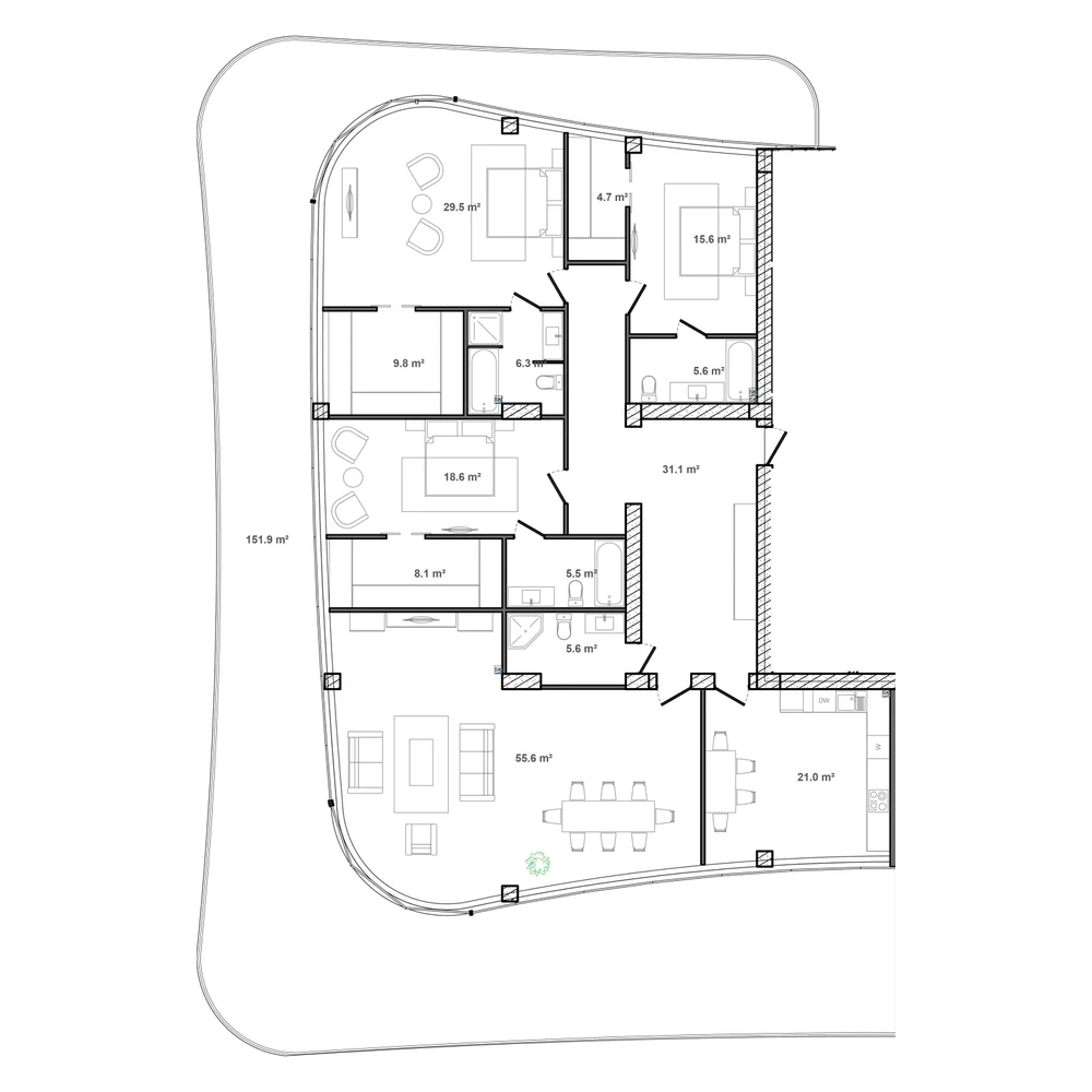 3 otaqlı plan, plan 2