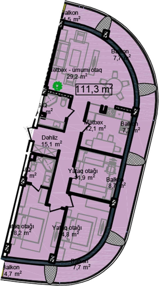 3 otaqlı plan, plan 4
